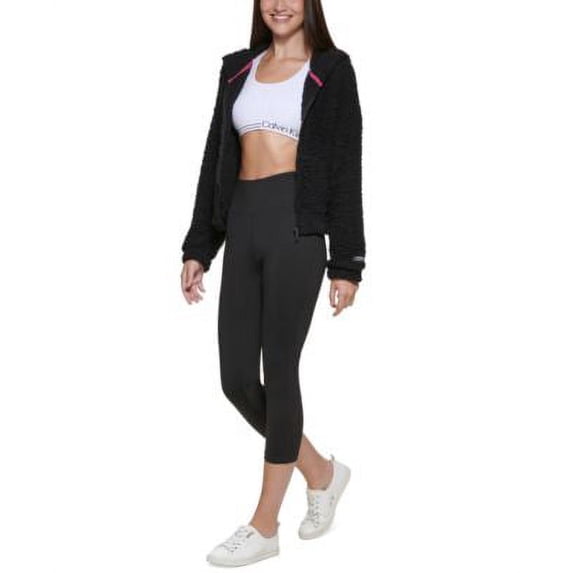 $80 Calvin Klein Performance Fuzzy Zip-Front Hoodie Black Size XS
