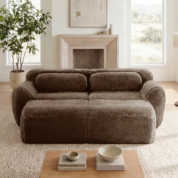 80'' Chocolate Plush Boneless Modular Sofa - No Assembly Needed