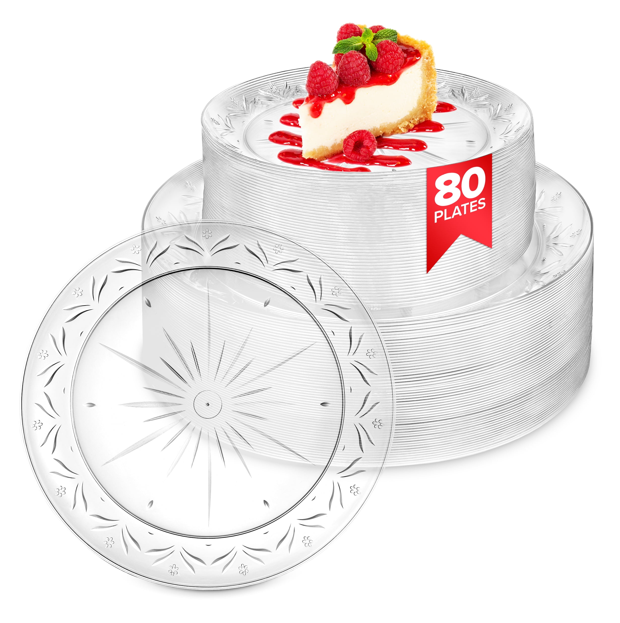 80 Clear Plastic Plates, Premium 10 Inch Dinner Plates & 7 Inch Dessert Plates, Heavy Duty Hard Plastic Disposable Wedding Plates, Plates for Holiday