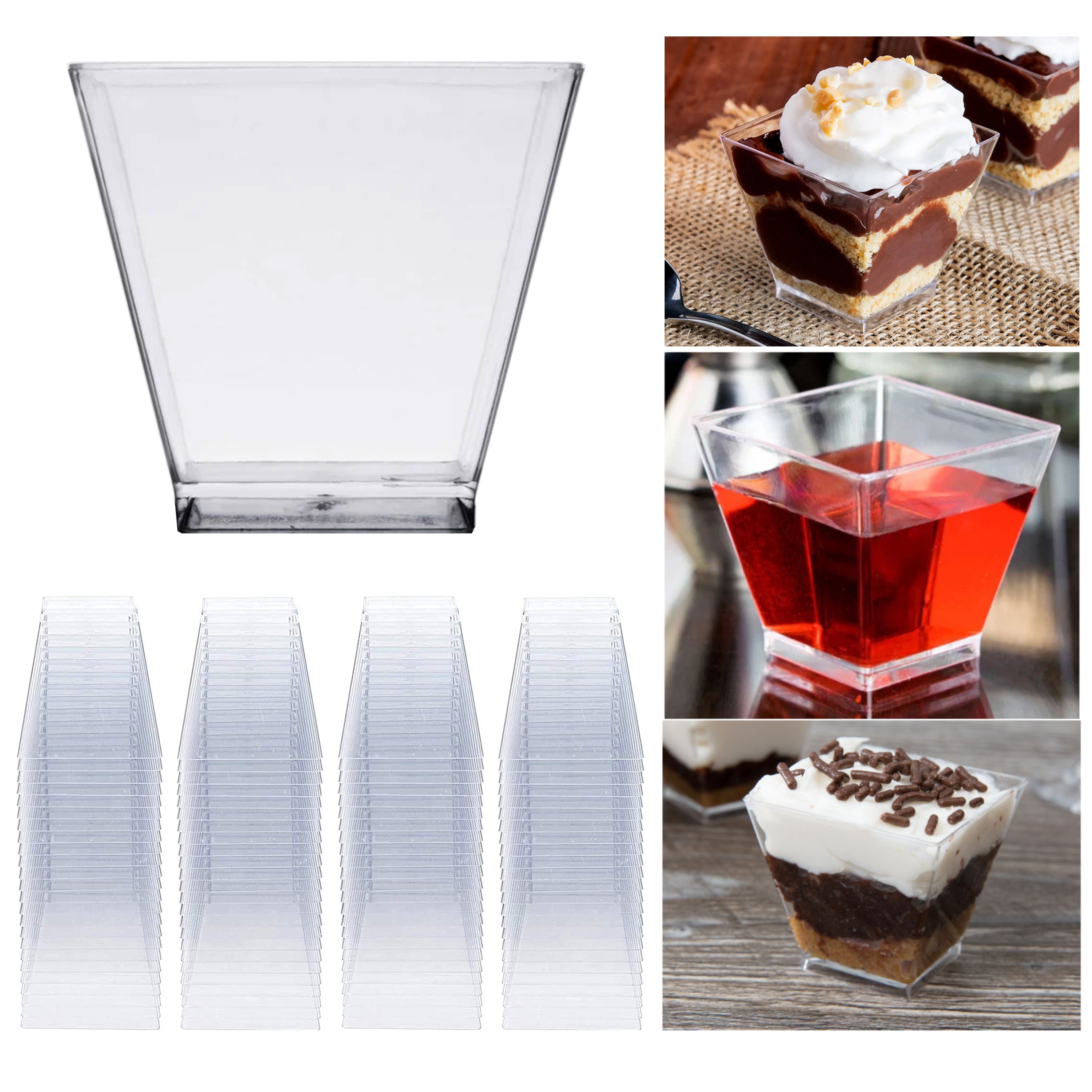Square Plastic Dessert Cups - Disposable Square Cut Glass