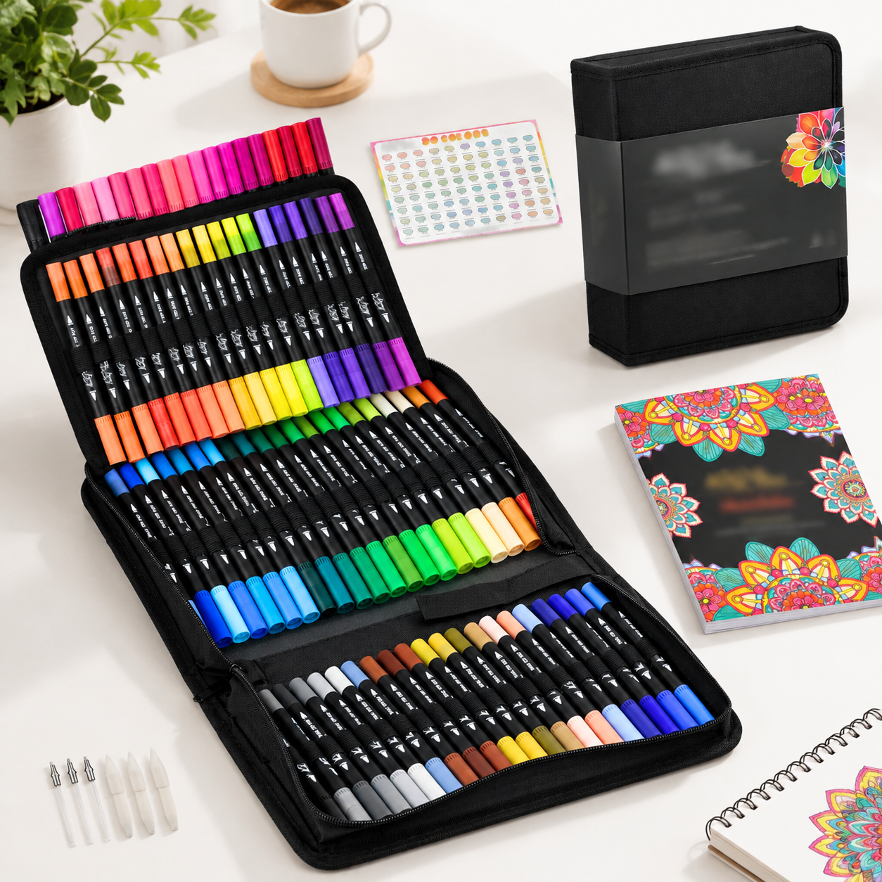 80 Color Dual Tip Brush Art Marker Pens, Water-Based Ink For Coloring ...
