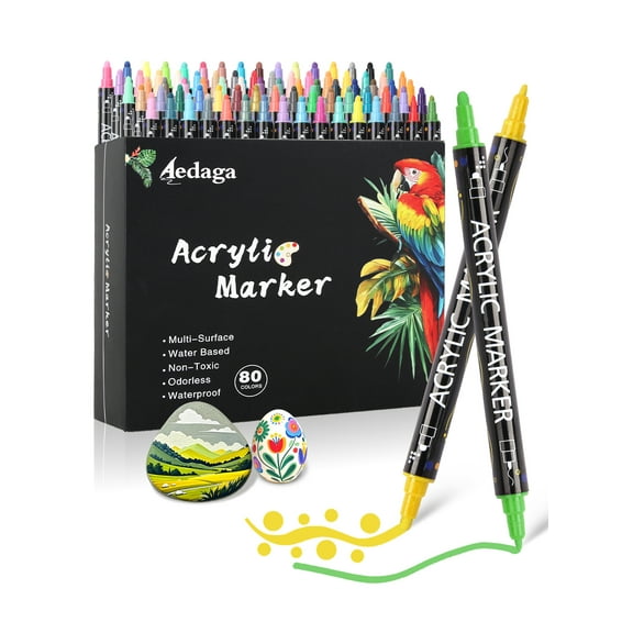 80 Colors Acrylic Paint Pens,Acrylic Paint Markers Dual Tip with Fine Tip and Dot Tip,Dot Maker for Kids Adults, Glass, Stone, Wood, Canvas, Paper, Pottery