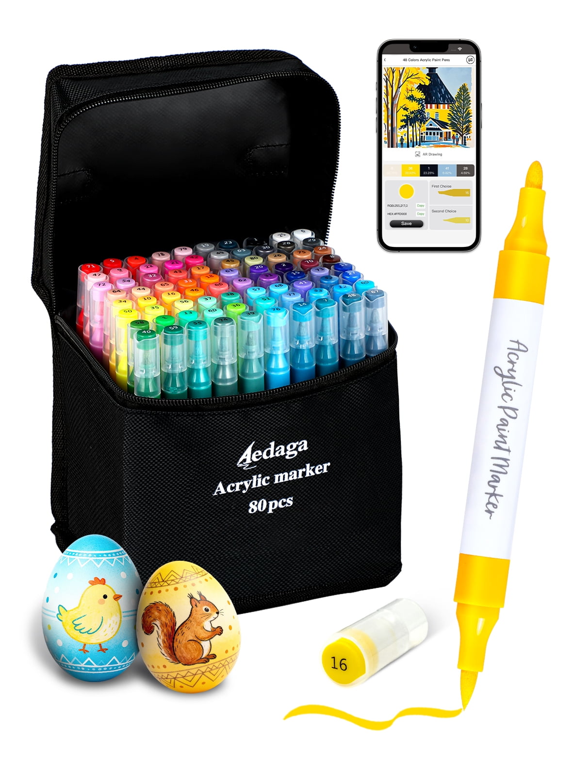 80 Colors Acrylic Paint Pens with Free App, Dual Tip Acrylic Paint Markers with Brush Tip and Fine Tip for Adults, Kids, Eggs, Wood, Rock, Canvas, Plastic, Stone, Glass, Ceramic