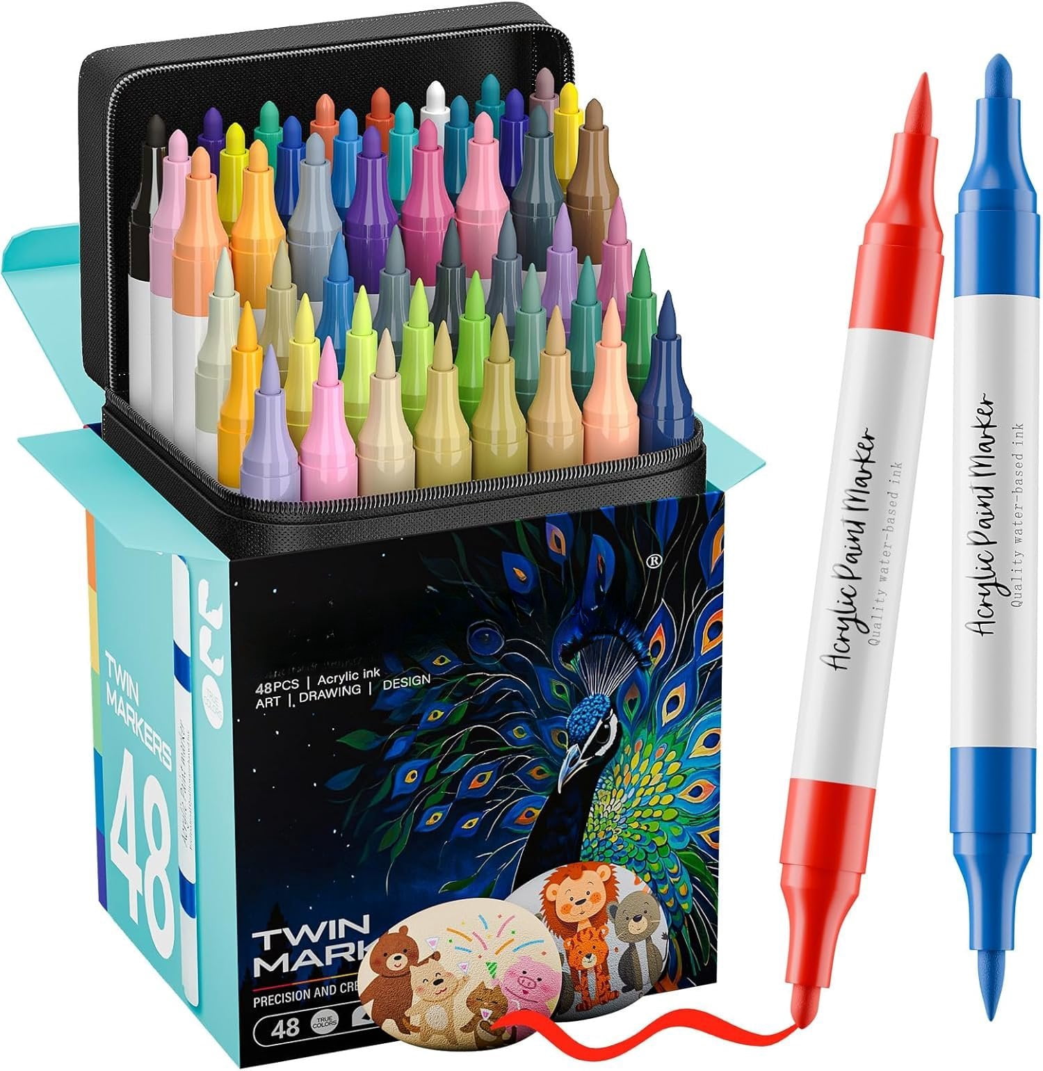 80 Colors Dual Tip   Markers, Fabric Markers, Brush Tip Permanent   Pens for , Glass, Rocks, Paper, Coloring book,Ceramic,DIY Crafts for Adults (48, Brush&Fine)
