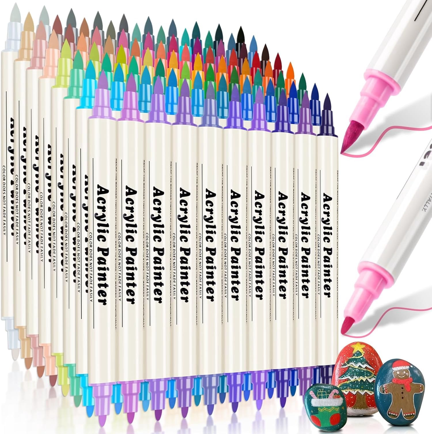 80 Colors Dual Tip   Pens Markers, Brush & Fine Tip Coloring Drawing Markers for Christmas Decorations,  Making Art Supplies for , Fabric, Stone, Glass, Rock Painting