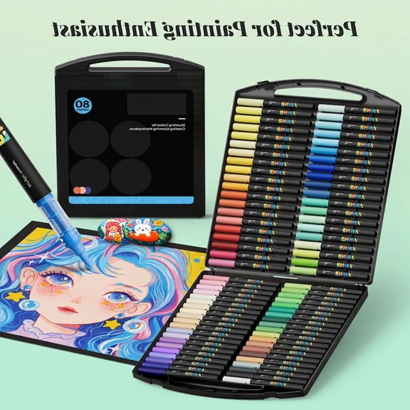 80 Colors Paint Markers, Liquid Paint Marker Pens for Fabric, Textile, Canvas, Rock, Glass, Wood, Paper, DIY Supplies