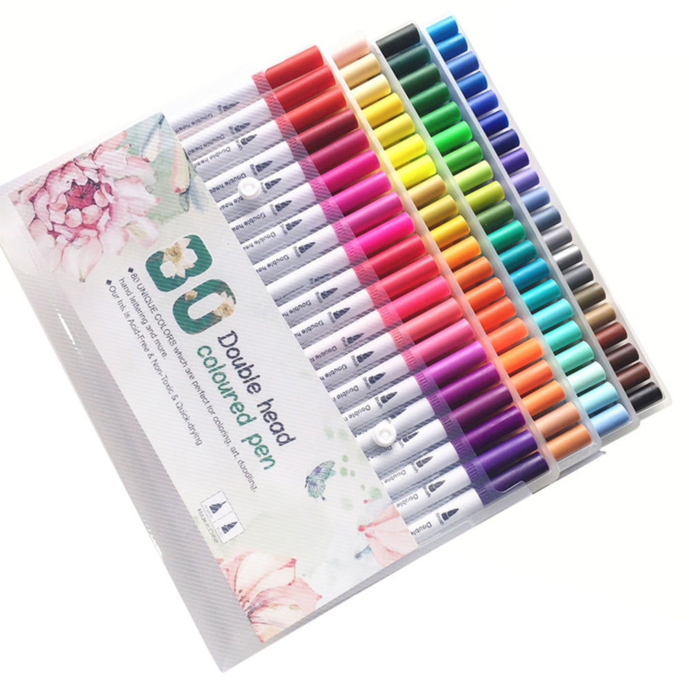 KEMYR Markers for Adult Coloring Books: 80 Colors Markers Set Dual Tips  Fine & Brush Pens Water-Based Art Markers for Kids Adults Drawing Sketching