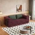 thumbnail image 1 of 80" Convertible Couch Bed with 2 Pillows, 3-Seat Folding Floor Couch & King Size Bed Mattress, DIY Combination,Chenille,Burgundy, 1 of 18