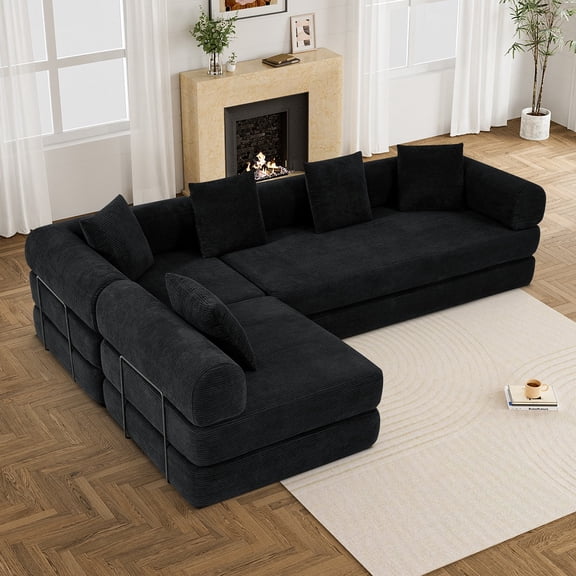 157" Convertible Sleeper Sofa Bed,Corduroy Futon Sofa Couch with High-Density Foam,Deep Seat Sofa for Living Room, Bedroom,Black