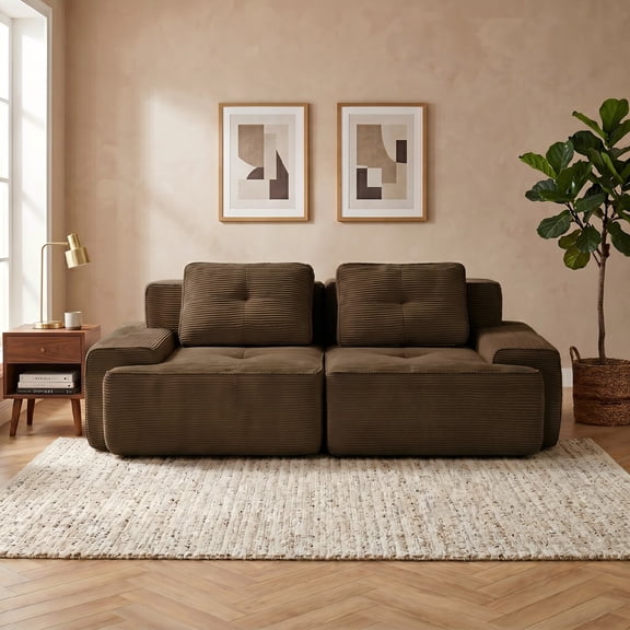 80" Corduroy Modular Sectional Sofa, 2-Seater Tufted Deep Seat Couch, Pet-Friendly Couch, No Assembly, Brown