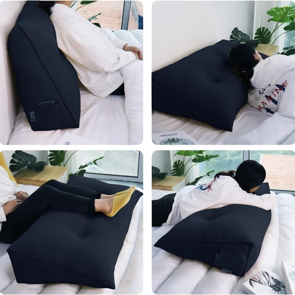 80% Cotton & 20% Linen Blend Headboard Pillow California King Size Reading Wedge Backrest for Bed, Handmade Firm Support Bolster Cushion with Removable Cover, Premium Bed Rest Pillow, Blue