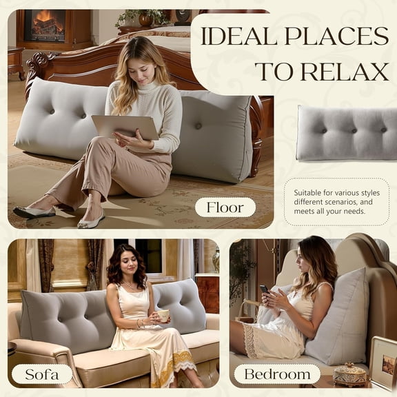 80% Cotton & 20% Linen Blend Headboard Pillow California King Size Reading Wedge Backrest for Bed, Handmade Firm Support Bolster Cushion with Removable Cover, Premium Bed Rest Pillow, Black