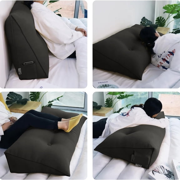 80% Cotton & 20% Linen Blend Headboard Pillow Twin Size Reading Wedge Backrest for Bed, Handmade Firm Support Bolster Cushion with Removable Cover, Premium Bed Rest Pillow, Deep Gray