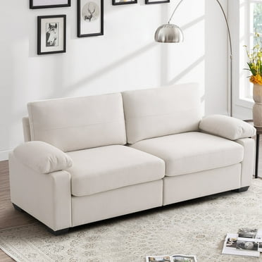 80" Couches for Living Room,Linen Fabric Deep 3 Seat Sofa with Upholstered Cushion and Storage for Small Space, Apartment(Beige)