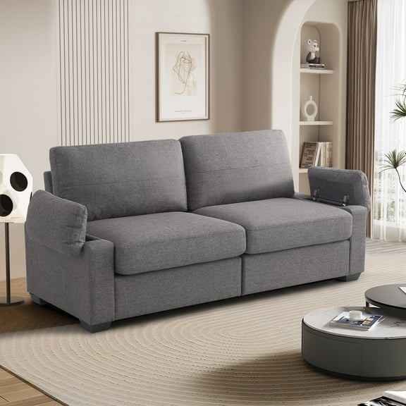 80" Couches for Living Room,Linen Fabric Deep 3 Seat Sofa with Upholstered Cushion and Storage for Small Space, Apartment(Grey)