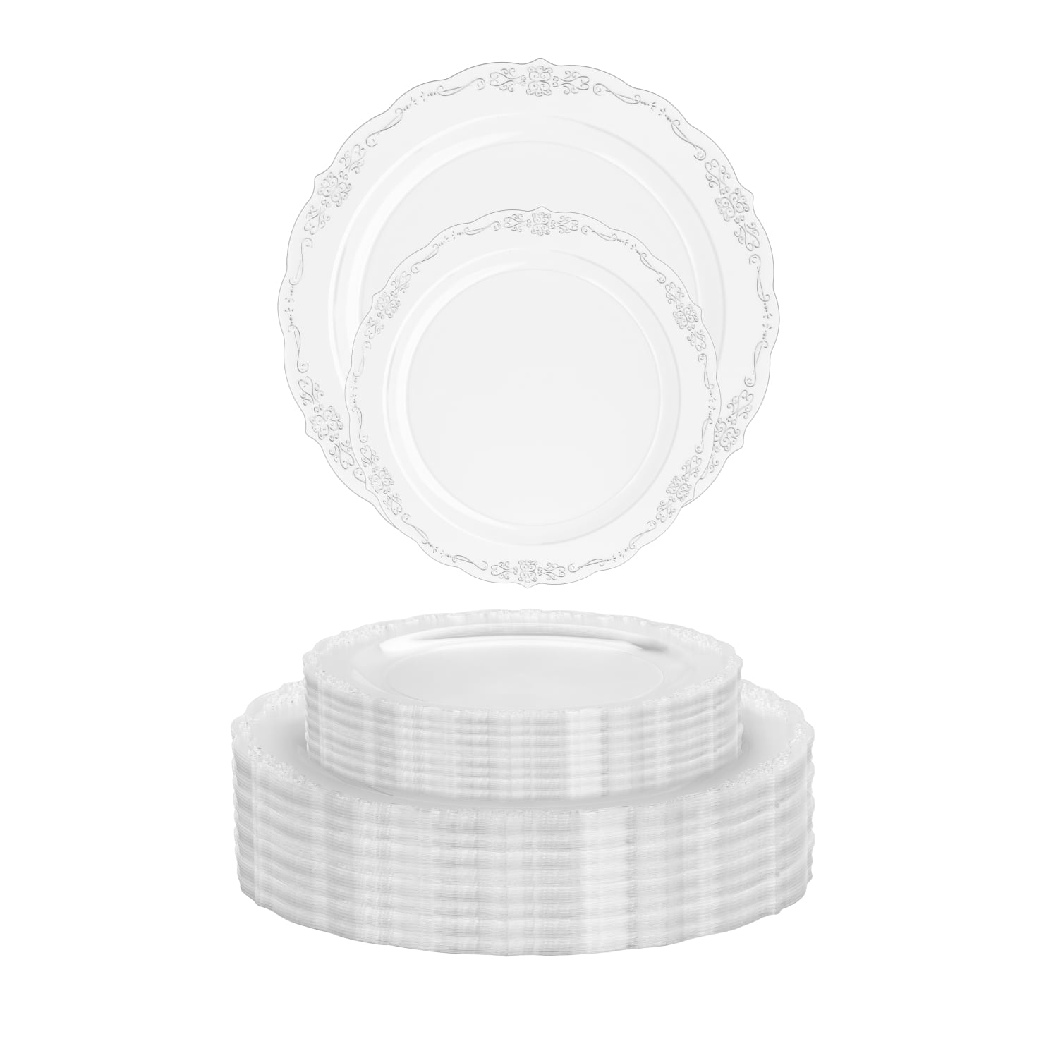 Premium Clear Plastic Dessert Plates with Gold Trim - 25 Ct