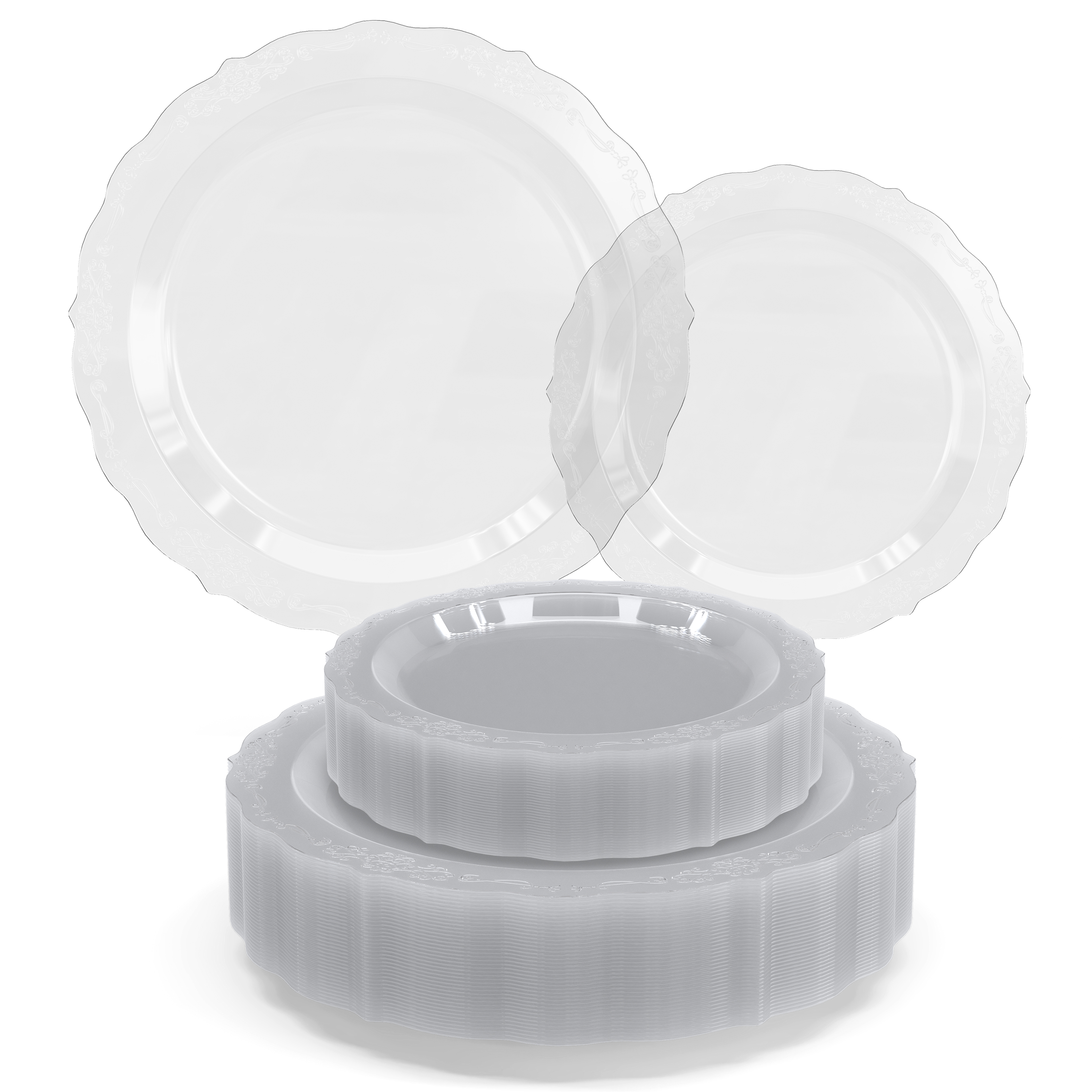 Exquisite 80-Count Clear Plastic Dinner Plates - Victorian Style