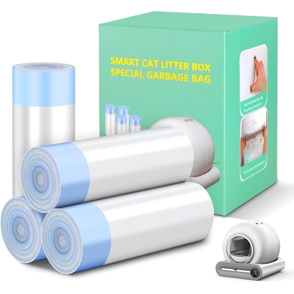 80 Count Litter Bags, Self Cleaning Litter Box Liners, 18.2 x 18.2 inches Drawstring Bags Fit for Automatic Robot Box (80 Counts/4 Rolls)