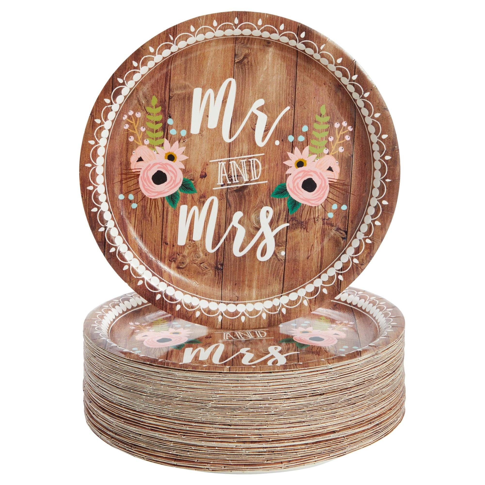 80-Count Rustic-Style Wedding Paper Plates, Disposable for Bridal Shower,  Engagement Party (9 in) - Walmart.com, image size:2000x2000