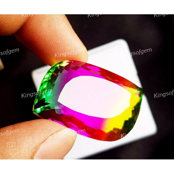 80 Ct Crystal Quartz Gemstone Fancy Cut Doublet Multi Color Stone Lab Grown Loose Gemstone