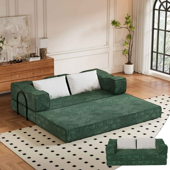 80"DIY Combination Convertible King size sofa bed,3-Seat Folding Floor Couch,No assembly required,for apartment,living room