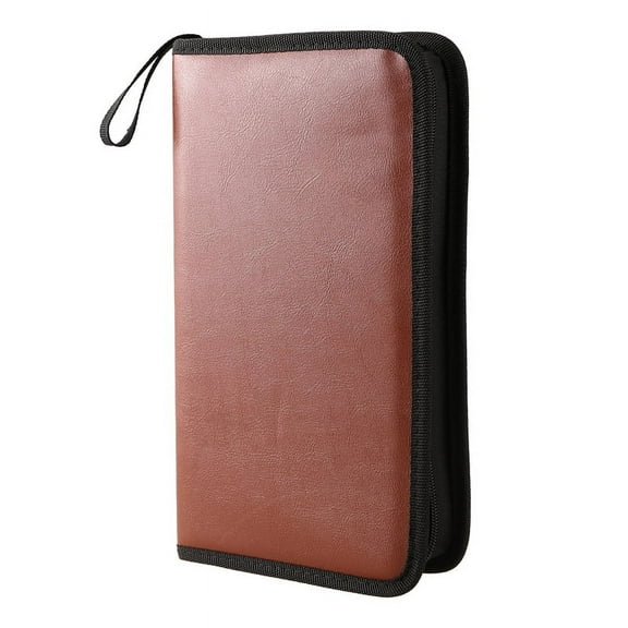 80-Discs Portable Leather Storage Bag Zippered Storage Case for CD DVD Hard Disk Album - Brown