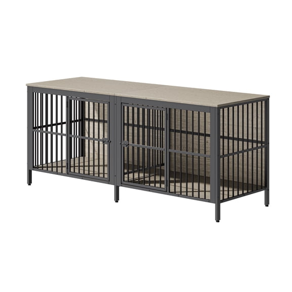 80" Dog Crate End Table Heavy Duty 2-Door Pet Kennel Furniture