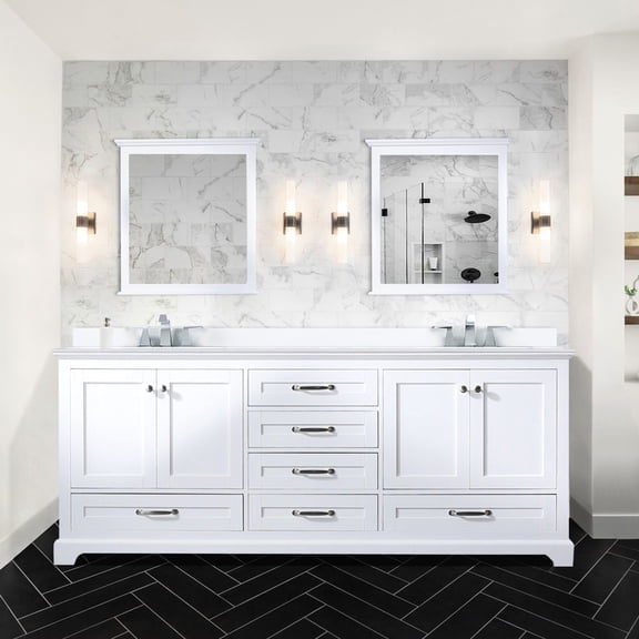 80" Double Bath Vanity, White With Marble Top & Solid Wood Interior Sink Vanity 80 In. White, Build