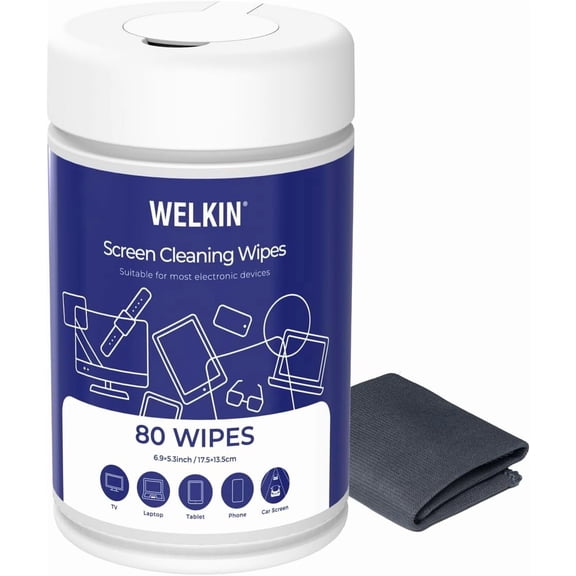 80 Electronics Cleaning Wipes - Non Toxic Screen Cleaner, Streak Free Touchscreen Cleaning for All Phones, Laptop, Computer, TV and Car1 X Microfiber Cloth Included