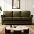 thumbnail image 1 of 80'' Faux Leather Sofa with Storage Seats, Classic 3-Seater Couch with Nailhead Trim, Easy Assembly (Green), 1 of 7