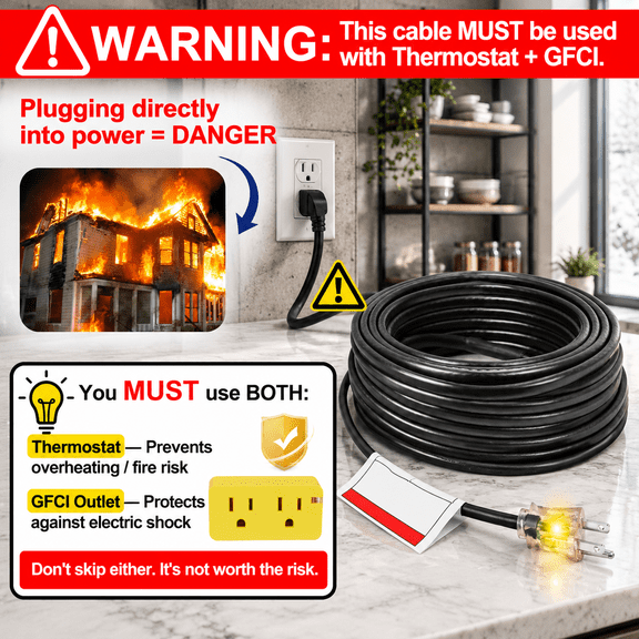 80 Feet Constant Wattage Roof and Gutter Snow De-Icing Electrical Cable