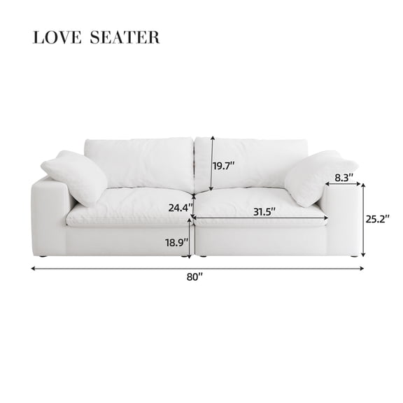 80" Down Filled Modular Sectional Sofa for Living Room | White Fabric | Removable Cushion Covers | Feather-Filled Luxury | Versatile & Durable | 2-Seat Configuration