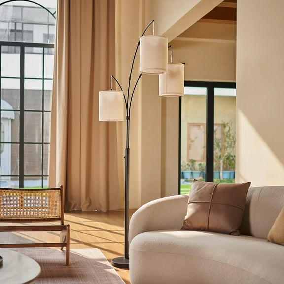 80" Floor Lamp Modern 3 Light Arc Standing Lamp with Drum Shades for Living Room