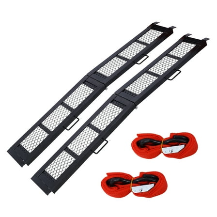 80" Folding Steel Loading Ramps, 800lbs Capacity, Portable Motorcycle ATV Ramp Pair for Pickup Trucks, Heavy Duty Black - Pack of 2