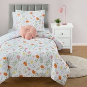Martha Stewart Everyday 3 Piece Kids Twin Cozy Bed In A Bag Comforter Set, 1 Reversible Washable Comforter, Standard Sham, Decorative Flower Pillow, All Season Lightweight Fluffy Bed Set, Folk Floral