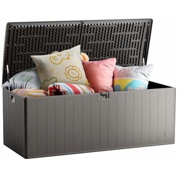80-Gallon All-Weather Resin Deck Box with Lock - Heavy Duty Outdoor Storage for Patio Furniture, Cushions, Garden Tools & Pool Supplies, Pure Brown$$Garden & Patio