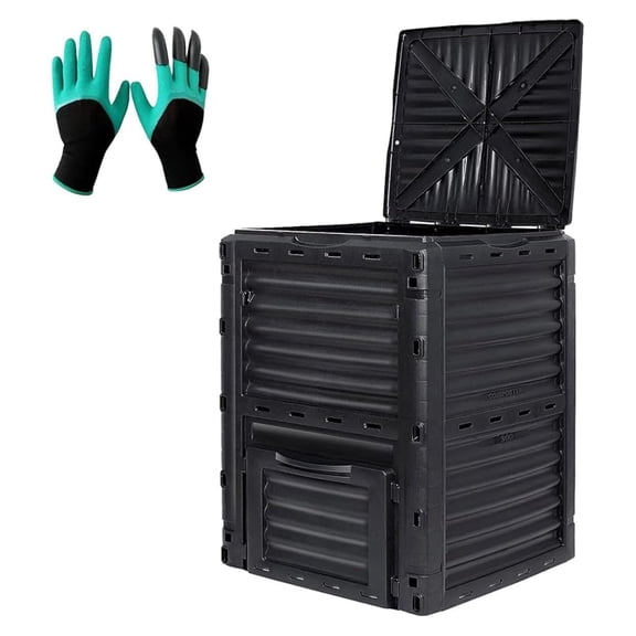 80 Gallon Compost Bin - Large Outdoor Composter with Lid & Aeration - Garden Soil Maker for Yard Waste & Kitchen Scraps - 300L Capacity