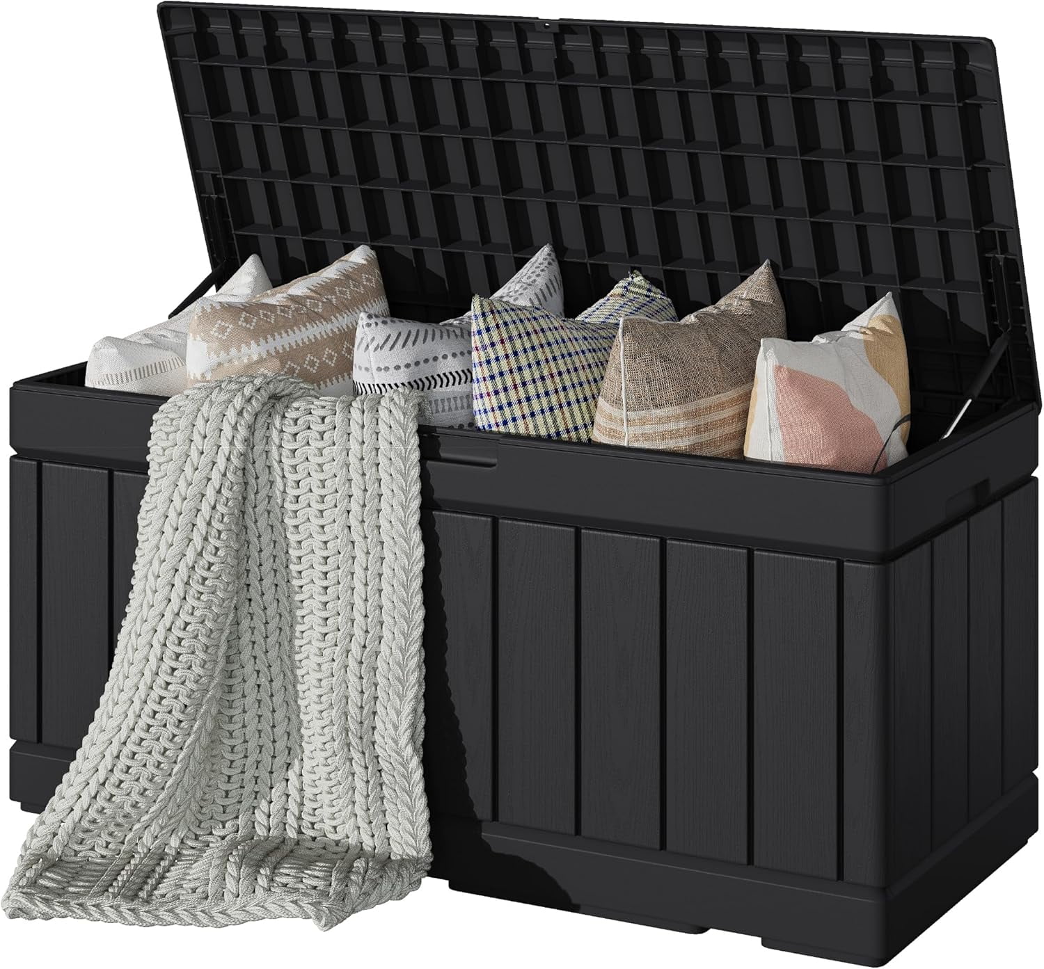 80 Gallon Deck Box, Waterproof Resin Outdoor Storage Box for Outside and Patio, Outdoor Storage Bench Lockable for Patio Furniture, Garden Tools and Pool Supplies (Black, 80 Gallon)