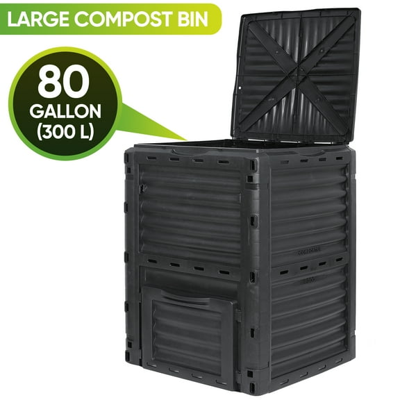 80 Gallon Garden Compost Bin, Kitchen Food Waste Composter Bin, Durable PP Plastic Outdoor Composting Bin, Black