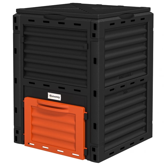 80 Gallon Garden Compost Bin, Large Capacity Outdoor Composter with Aerating Box for Fast Fertile Soil, Orange