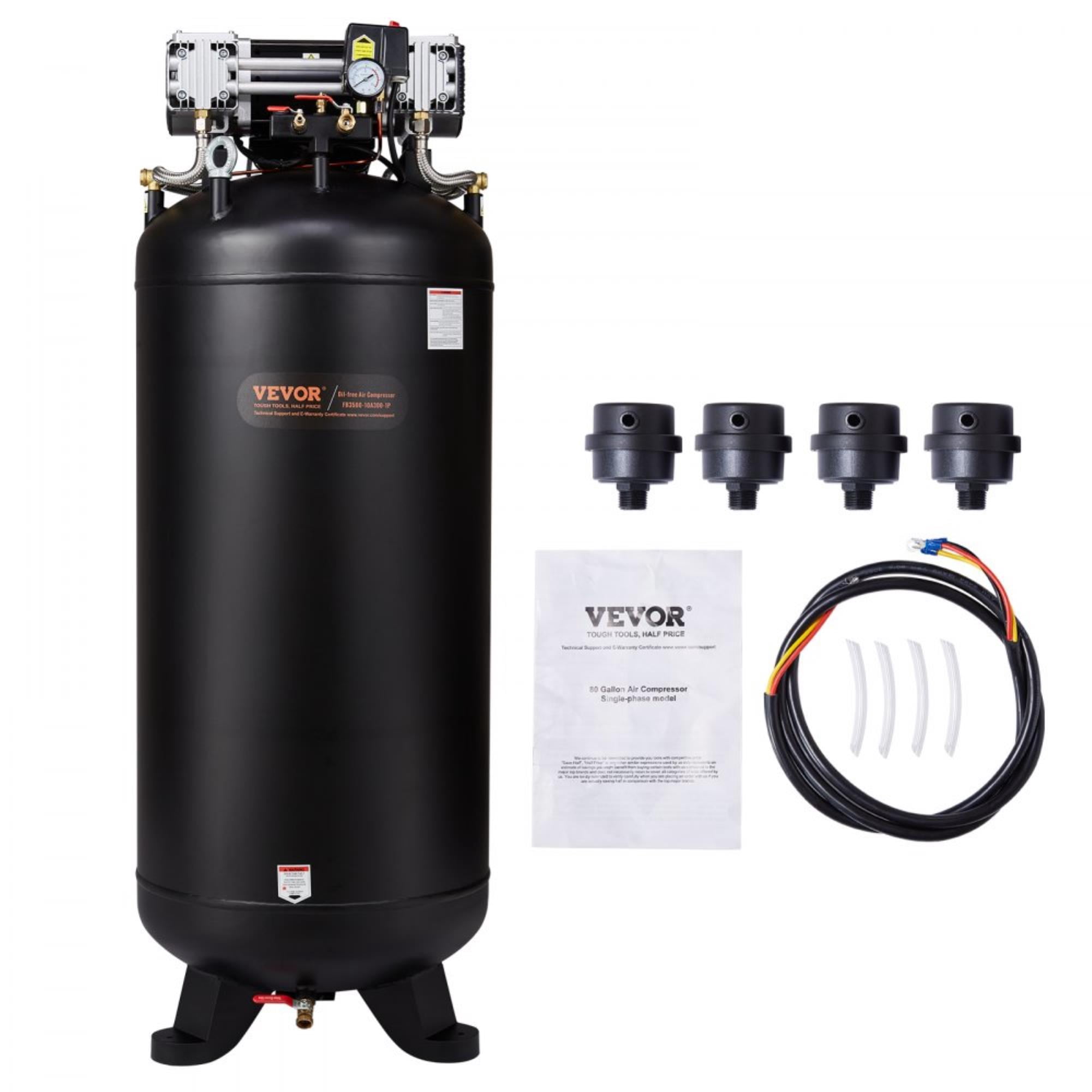 80 Gallon Oil-Free Air Compressor, 6.5HP 2-Stage Design, 15.5 SCFM@90 ...