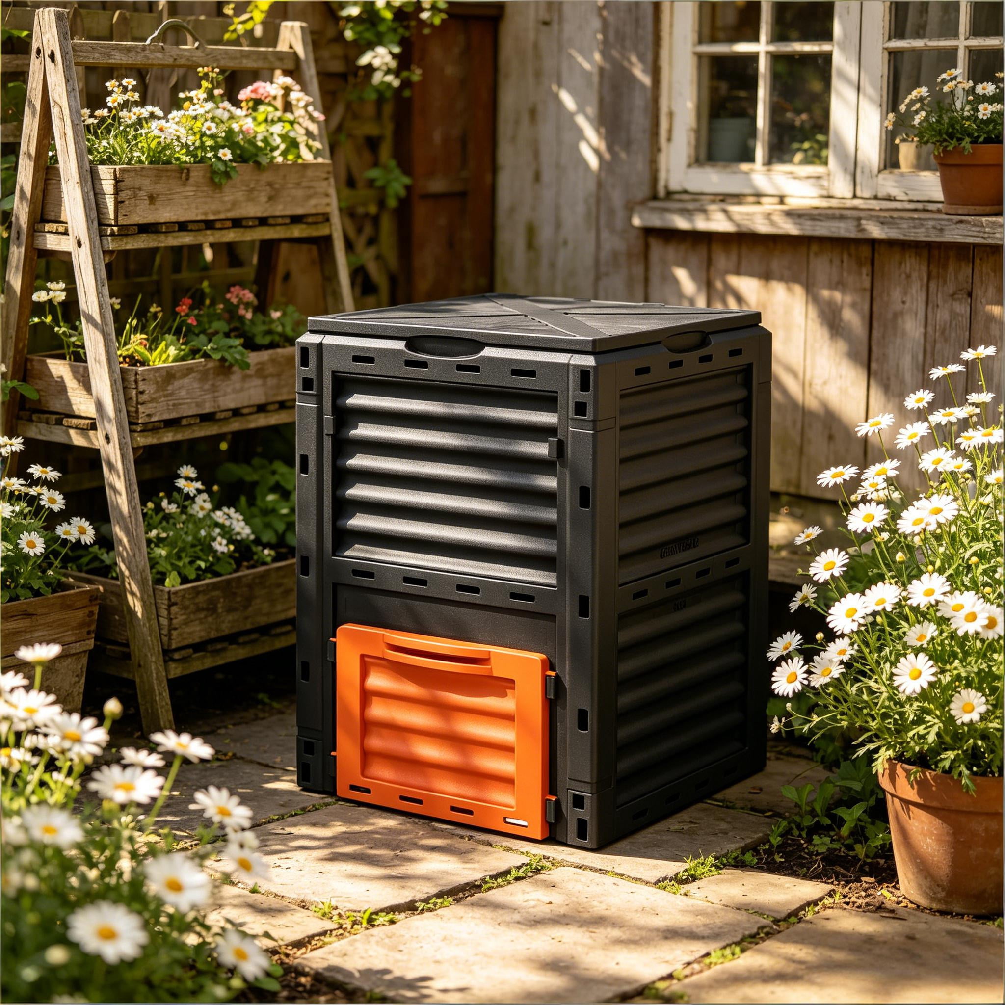 80 Gallon Outdoor Compost Bin, Orange PP Garden Composter with Ventilation & Snap-On Lid, Tool-Free Assembly Waste Converter for Backyard