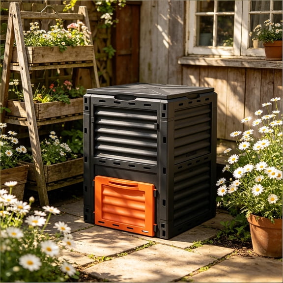 80 Gallon Outdoor Compost Bin, Orange PP Garden Composter with Ventilation & Snap-On Lid, Tool-Free Assembly Waste Converter for Backyard