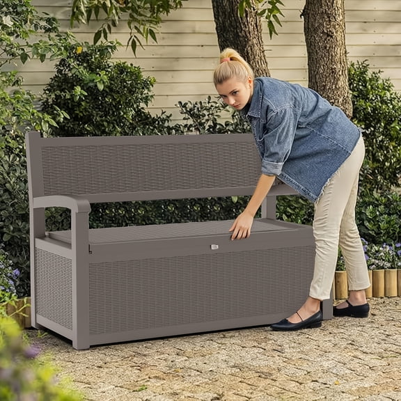 80-Gallon Outdoor Storage Bench, 500 Lb Heavy-Duty Weatherproof Deck Box, UV-Resistant Patio Seating for Garden Tools, Pool Floats, Cushions