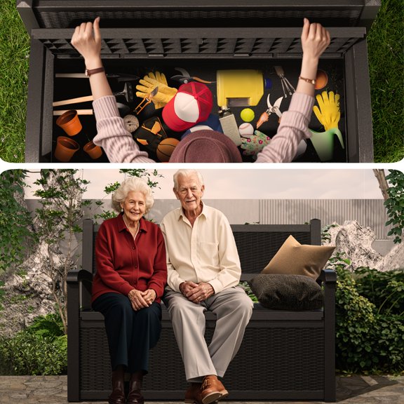 80-Gallon Outdoor Storage Bench, Heavy-Duty 500Lb Capacity Waterproof Deck Box, UV-Resistant Patio Furniture for Garden Pool Storage, Backyard Porch Poolside Seating Holiday Gift