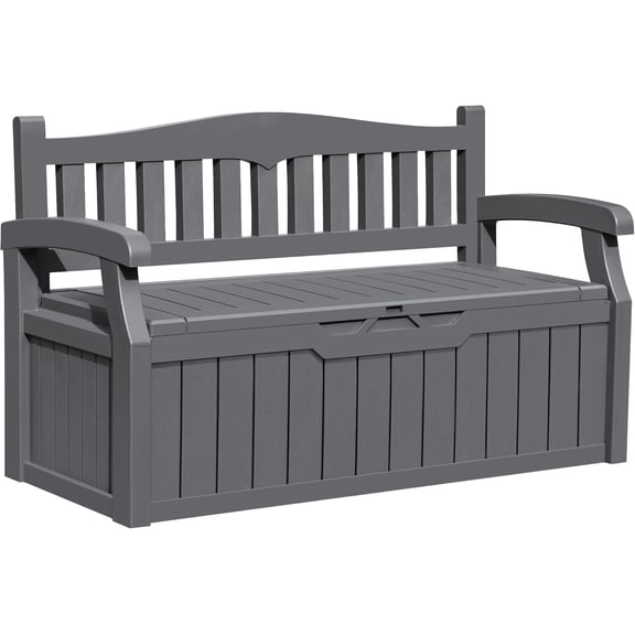 80 Gallon Outdoor Storage Bench, Resin Patio Furniture with Armrest,Waterproof and UV-Resistant, Perfect to Garden, Poolside and Lawn, Dark Grey