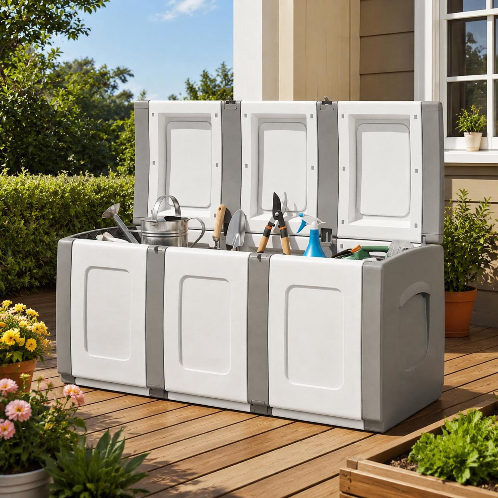 Patio Storage Container, 80 Gallon, Lockable Lid, Waterproof PP Plastic ...