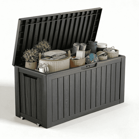 EASY UP 80 Gallon Resin Deck Box, Lockable Patio Outdoor Storage Box for Furniture, Garden Tools Storage, Waterproof Outside Storage Boxes.