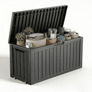 EASY UP 80 Gallon Resin Deck Box, Lockable Patio Outdoor Storage Box for Furniture, Garden Tools Storage, Waterproof Outside Storage Boxes.