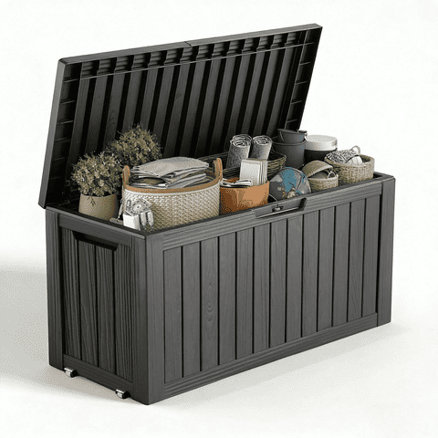 EASY UP 80 Gallon Resin Deck Box, Lockable Patio Outdoor Storage Box for Furniture, Garden Tools and Tools Storage, Waterproof Outside Storage Boxes.Father's Day Gift